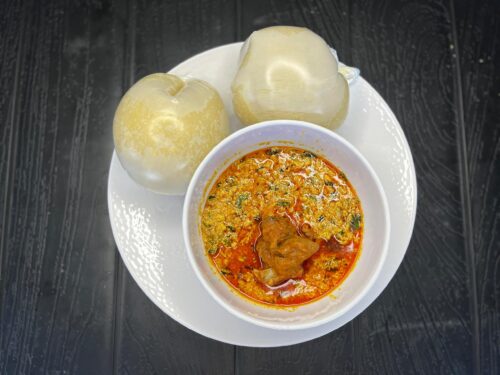 Eba With Egusi and Goat Meat